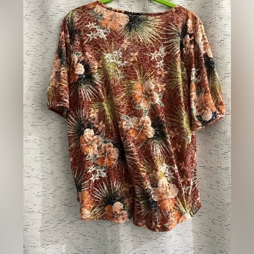 Ruby Rd. Rust Floral Rhinestone 
Accent Short-Sleeve Top - Picture 3 of 6